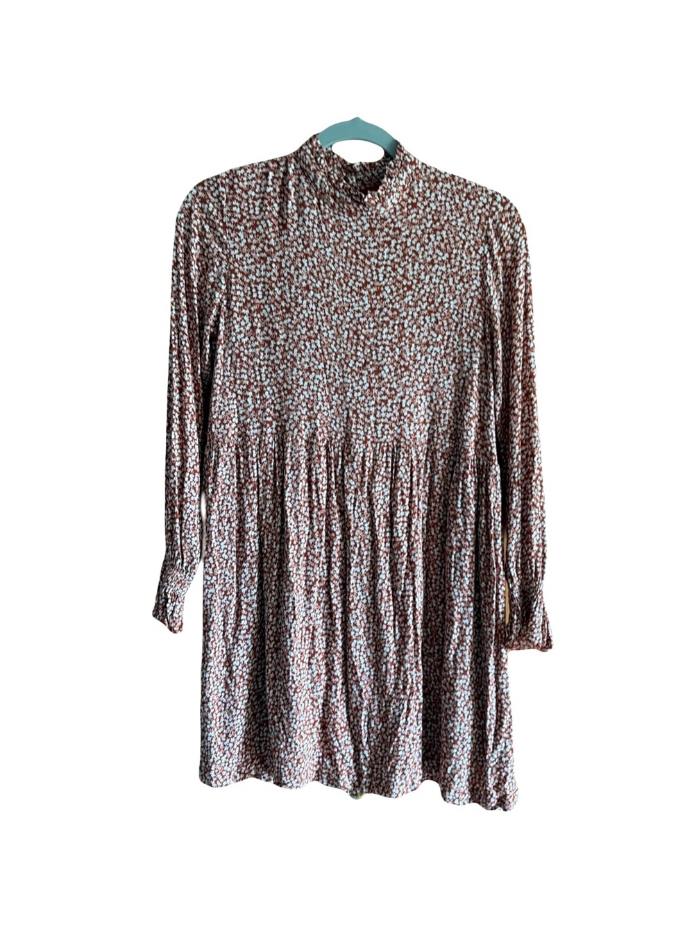 SAAJ Paris Floral rust/white Long-Sleeve High-Neck Women’s Dress (size 34=0-2)XS